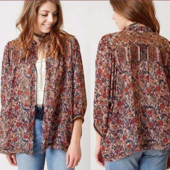 Gimmicks BKE Floral Open Front Sheer Dolman Sleeve Top Blouse Layer Small - Picture 1 of 10
